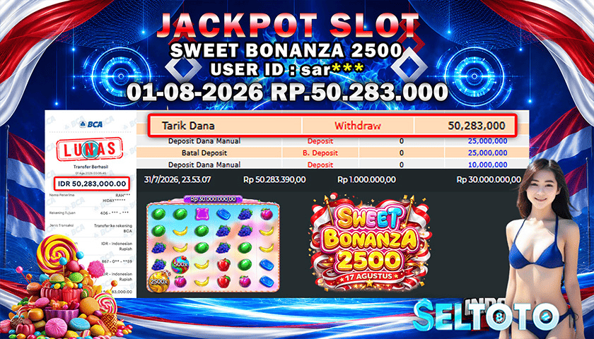 BUKTI PEMBAYARAN JACKPOT SLOT SWEET BONANZA 2500 01-08-2026