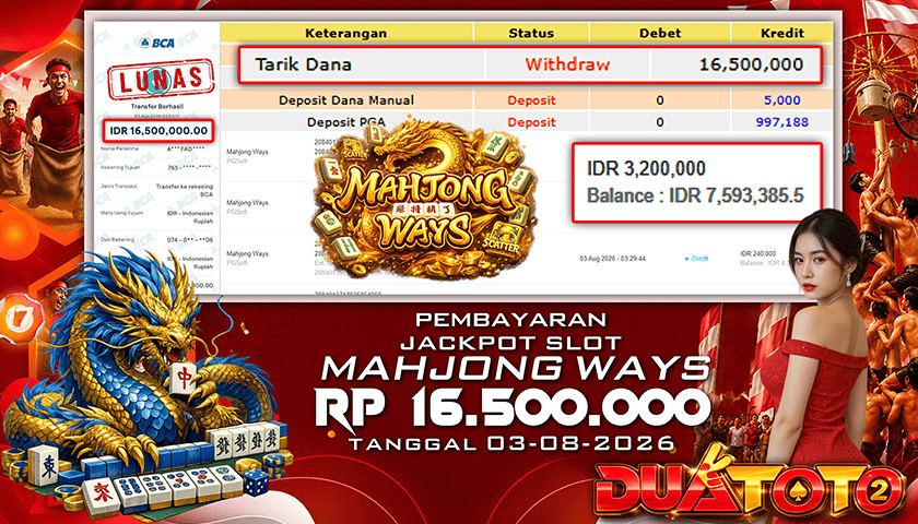 BUKTI PEMBAYARAN JACKPOT SLOT MAGHJONG WAYS 03-08-2026