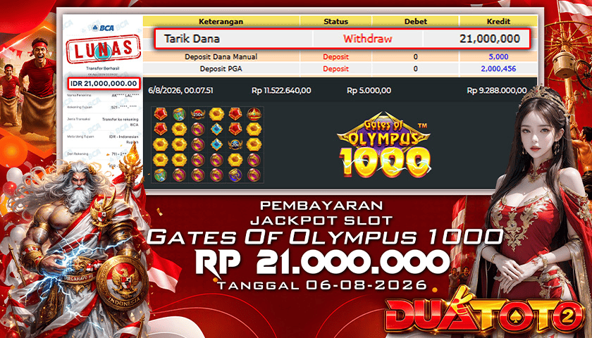 BUKTI PEMBAYARAN JACKPOT SLOT GATES OF OLYMPUS 1000 06-08-2026