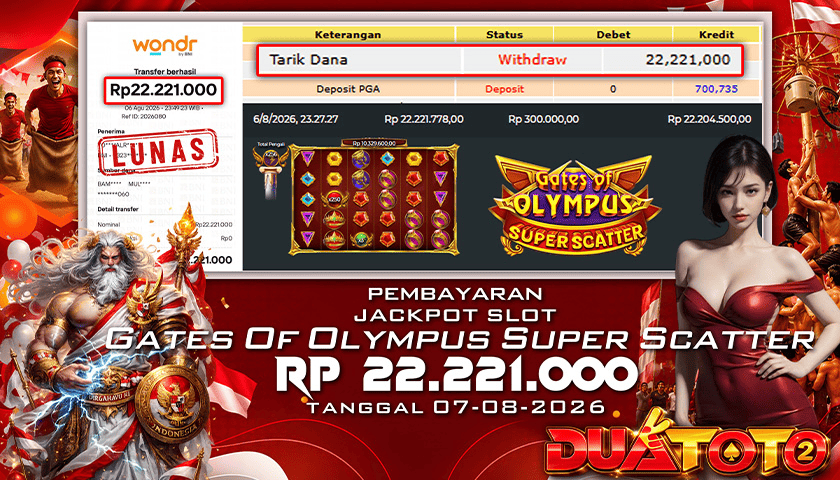 BUKTI PEMBAYARAN JACKPOT SLOT GATES OF OLYMPUS SUPER SCATTER 07-08-2026