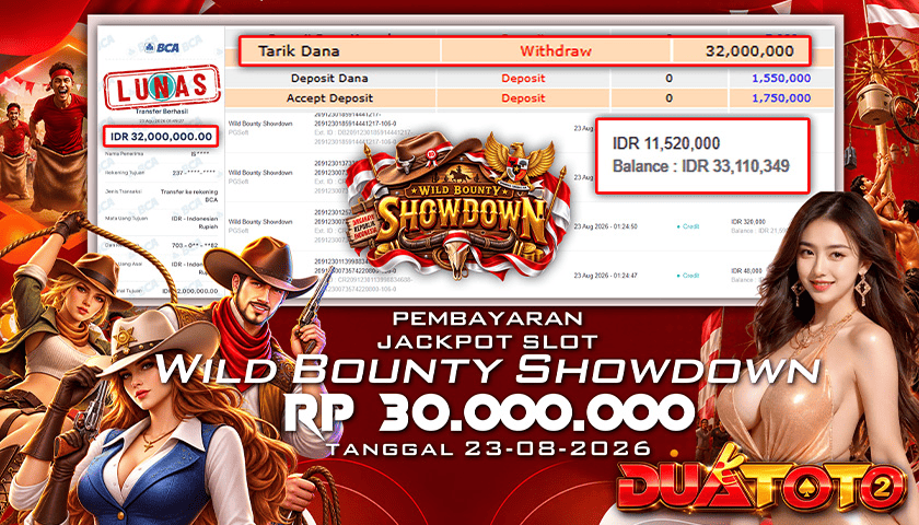 BUKTI PEMBAYARAN JACKPOT SLOT WILD BOUNTY SHOWDOWN 23-08-2026