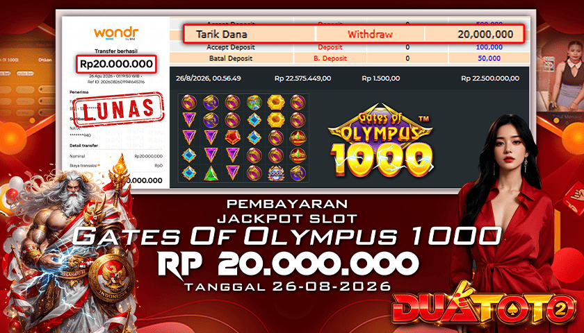 BUKTI PEMBAYARAN JACKPOT SLOT GATES OF OLYMPUS 1000 26-08-2026