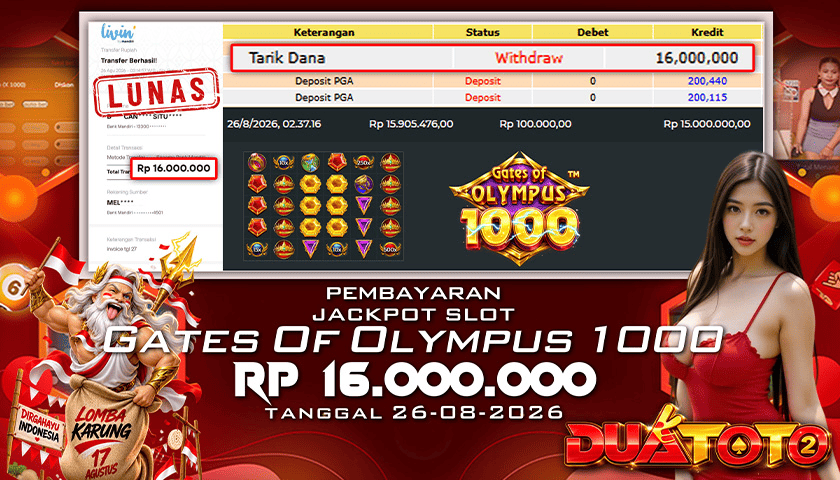 BUKTI PEMBAYARAN JACKPOT SLOT GATES OF OLYMPUS 1000 26-08-2026