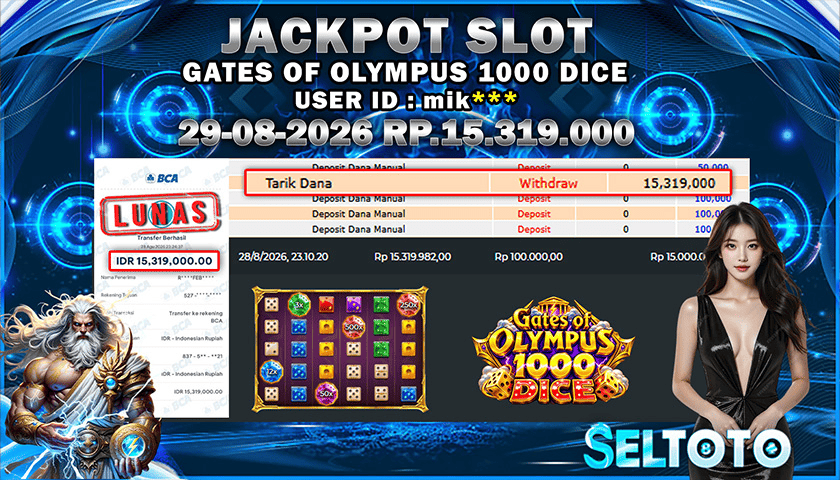 BUKTI PEMBAYARAN JACKPOT SLOT GATES OF OLYMPUS 1000 DICE 29-08-2026