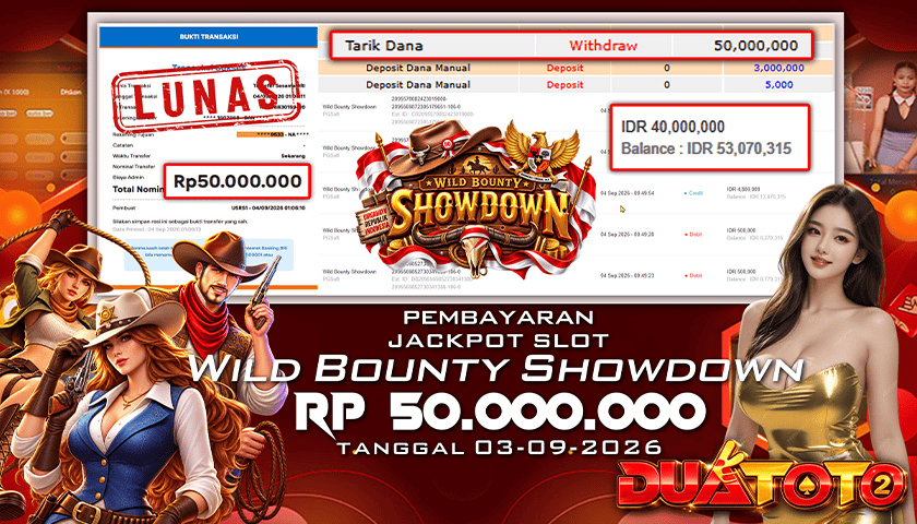BUKTI PEMBAYARAN JACKPOT SLOT WOLD BOUNTY SHOWDOWN 03-09-2026