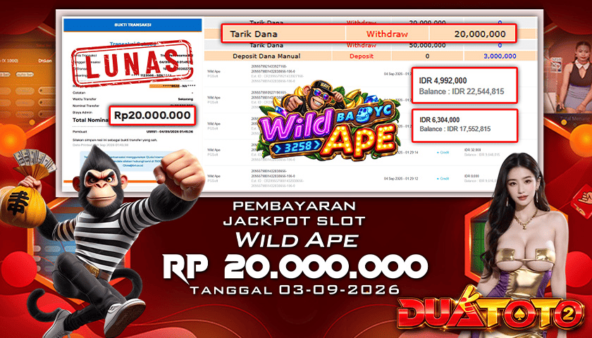 BUKTI PEMBAYARAN JACKPOT SLOT WILD APE 03-09-2026